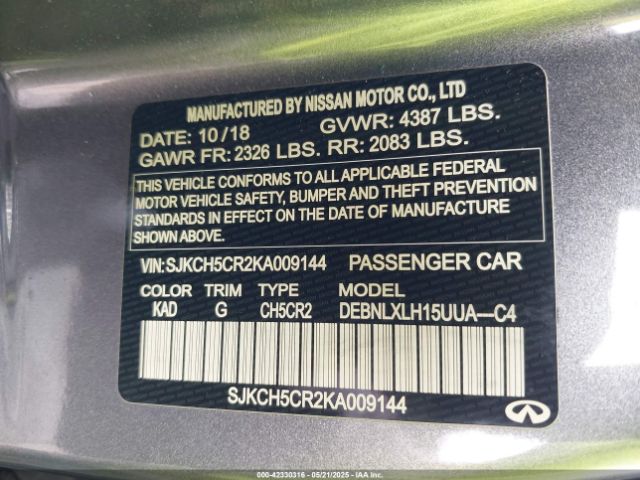 SJKCH5CR2KA009144 Infiniti Qx30 Luxe