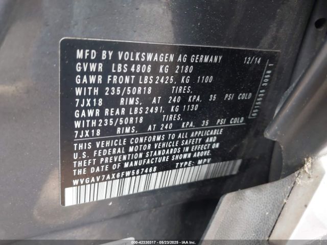 WVGAV7AX6FW567468 Volkswagen Tiguan Sel