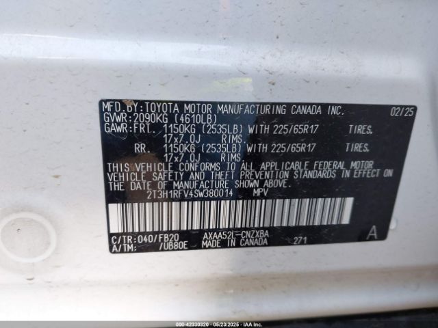 2T3H1RFV4SW380014 Toyota RAV4 LE