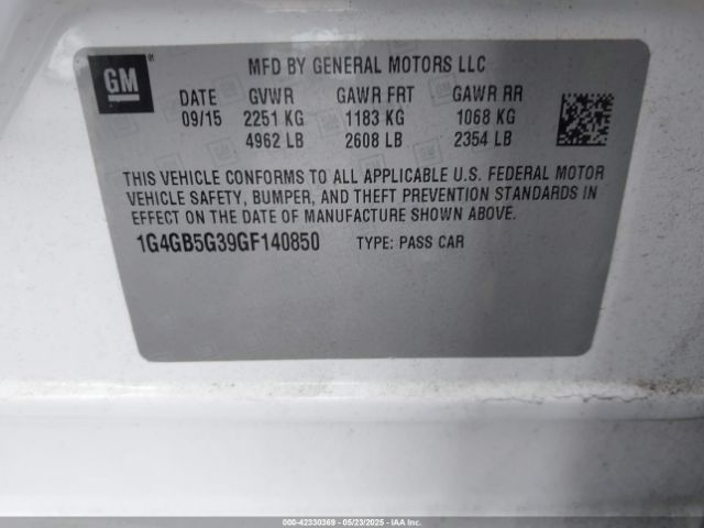 1G4GB5G39GF140850 Buick Lacrosse Leather