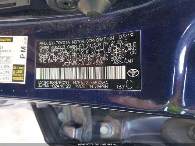 JTDP4RCE3LJ014536 Toyota m20-fks