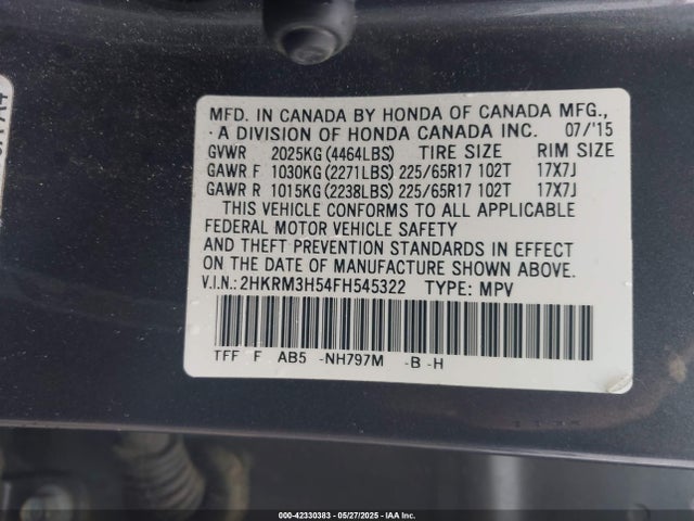 2HKRM3H54FH545322 Honda CR-V EX
