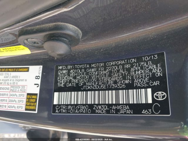JTDKN3DU5E1739326 Toyota Prius Five/four/three/two