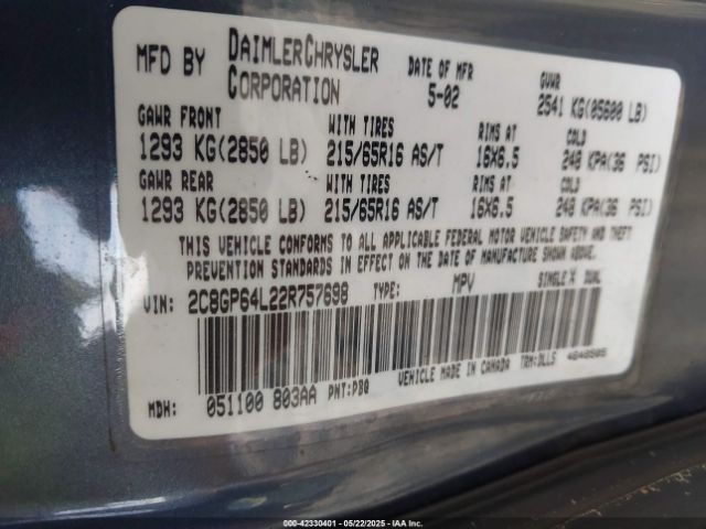 2002 CHRYSLER TOWN & COUNTRY 2C8GP64L22R757698 Photo 8