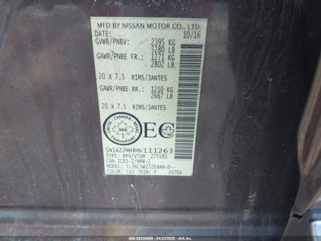 5N1AZ2MH4HN111263 Nissan 2017