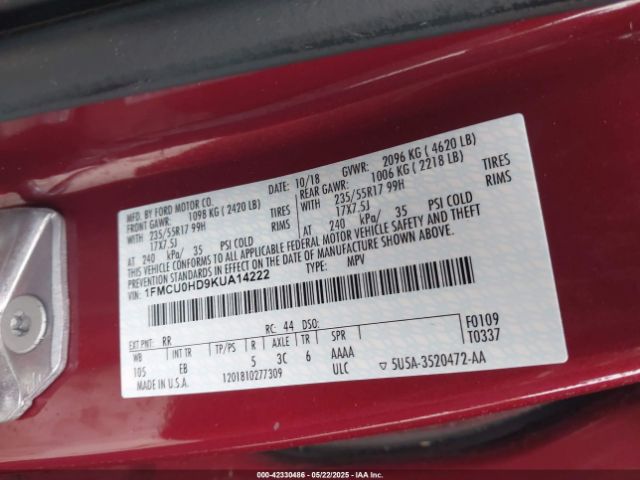 2019 FORD ESCAPE 1FMCU0HD9KUA14222 Photo 8