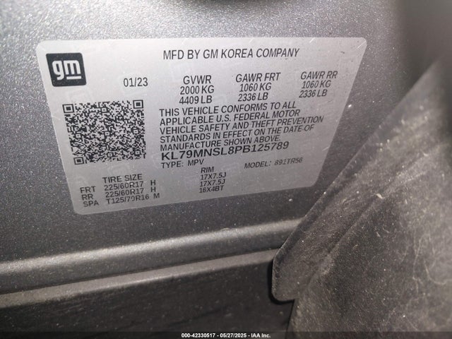 KL79MNSL8PB125789 Chevrolet Trailblazer Awd Ls