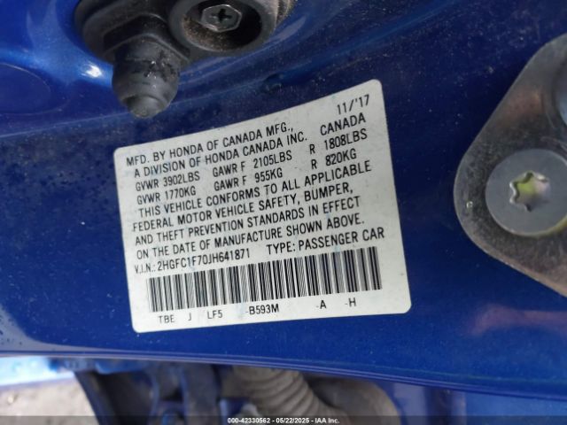 2HGFC1F70JH641871 Honda Civic Ex-l