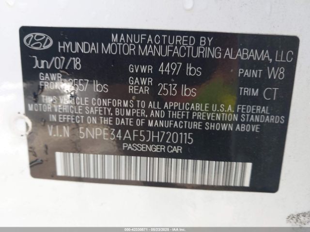 2018 HYUNDAI SONATA 5NPE34AF5JH720115 Photo 8