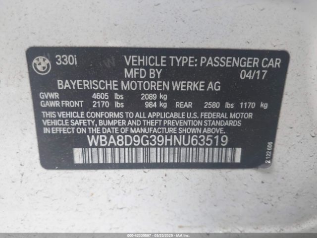 WBA8D9G39HNU63519 BMW 330i Xdrive