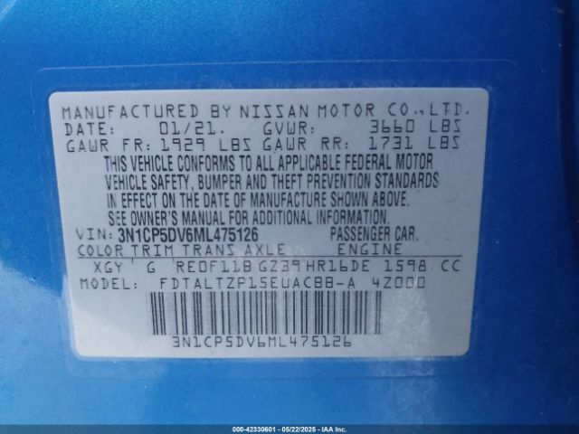 3N1CP5DV6ML475126 Nissan Kicks Sr Xtronic Cvt