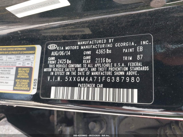 5XXGM4A71FG387980 KIA dohc gdi theta ii