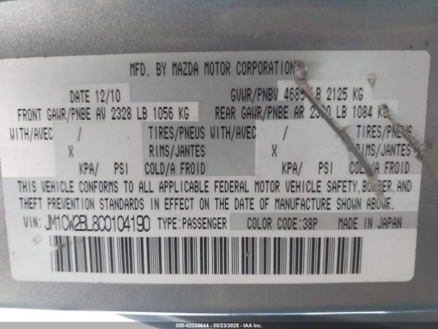 2012 MAZDA MAZDA5 JM1CW2BL8C0104190 Photo 8