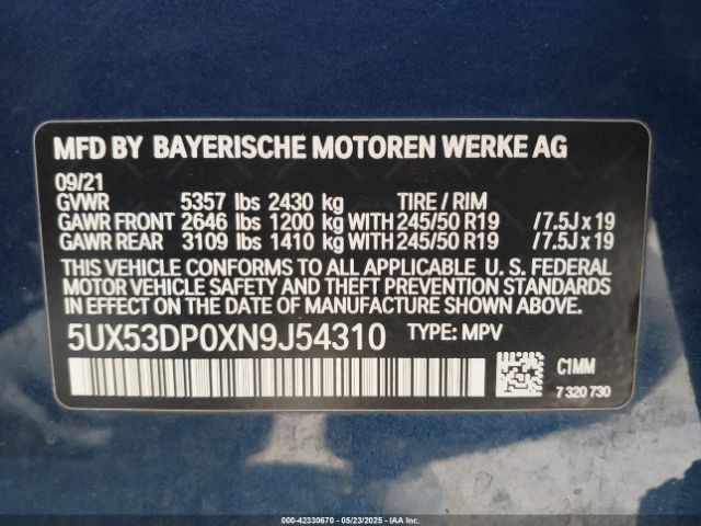 2022 BMW X3 5UX53DP0XN9J54310 Photo 8