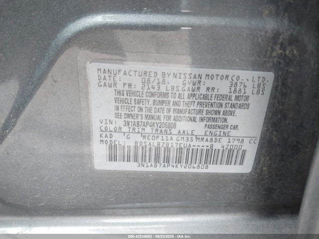 3N1AB7AP4KY206808 Nissan SENTRA S