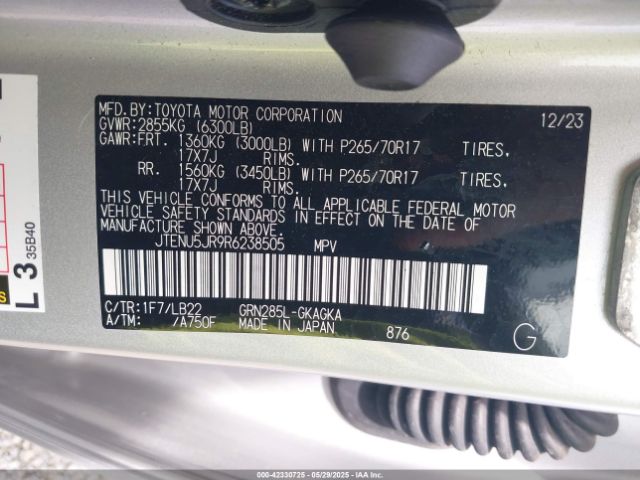 JTENU5JR9R6238505 Toyota 4runner Sr5 Premium