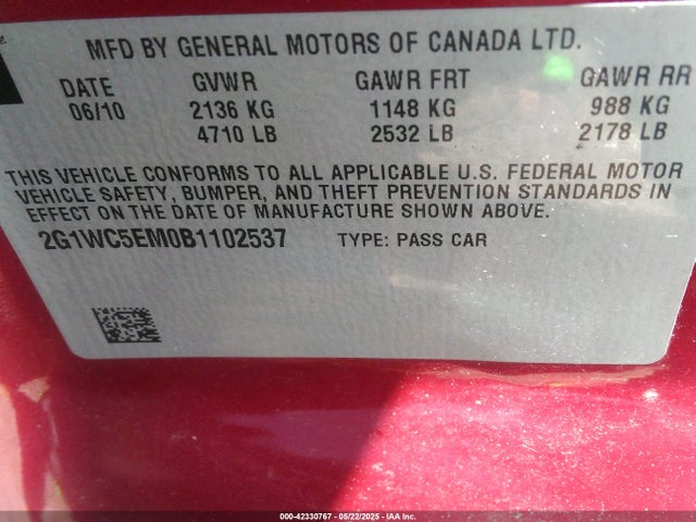 Aukcja sprzedaży 2011 Chevrolet Impala Ltz, vin: 2G1WC5EM0B1102537, numer aukcji: 42330767