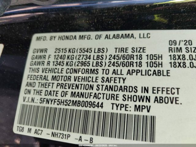 5FNYF5H52MB009644 Honda j35y6