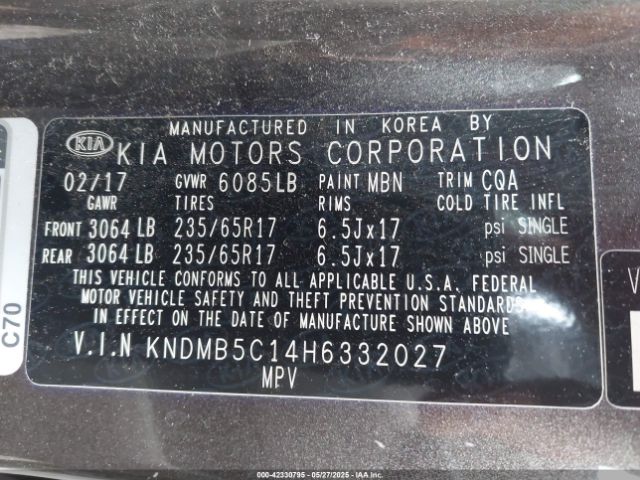 KNDMB5C14H6332027 KIA SEDONA LX
