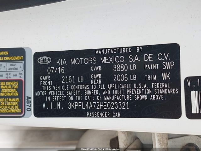 3KPFL4A72HE023321 KIA FORTE LX