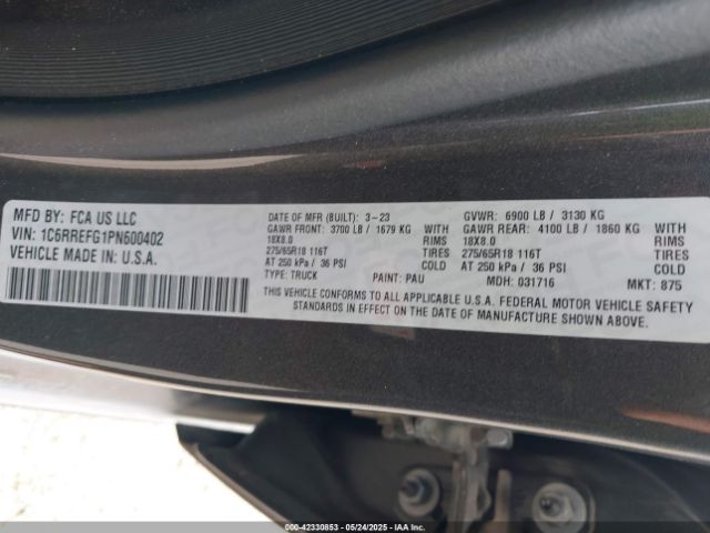 1C6RREFG1PN600402 RAM 1500 Big Horn  4x2 5'7 Box