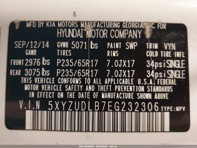 5XYZUDLB7EG232306 Hyundai Santa Fe Sport 2.4l