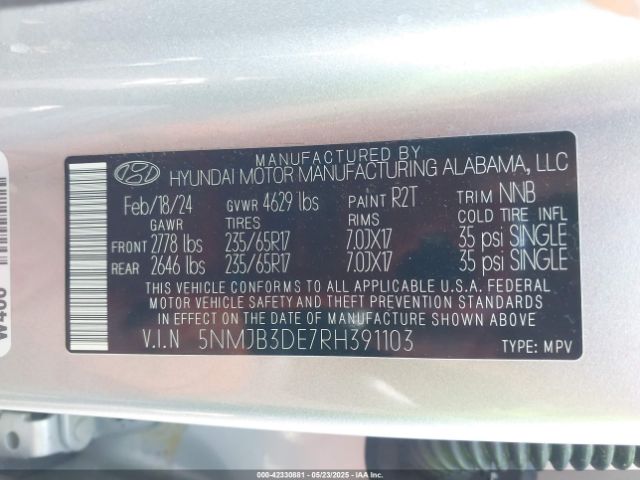 2024 HYUNDAI TUCSON 5NMJB3DE7RH391103 Photo 8