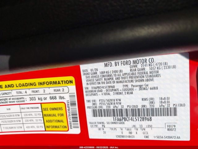 2020 FORD MUSTANG 1FA6P8CF4L5128968 Photo 8