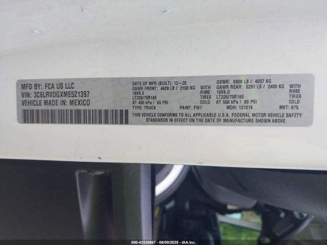 2021 RAM PROMASTER 2500 3C6LRVDGXME521397 Photo 8