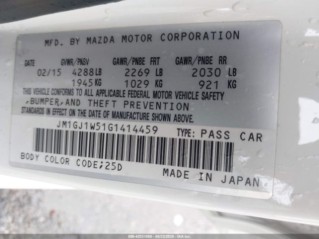 JM1GJ1W51G1414459 Mazda Mazda6 I Grand Touring