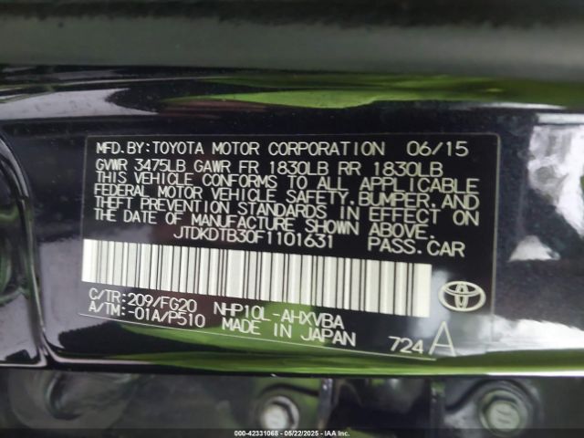 JTDKDTB30F1101631 Toyota Prius C Four/one/three/two