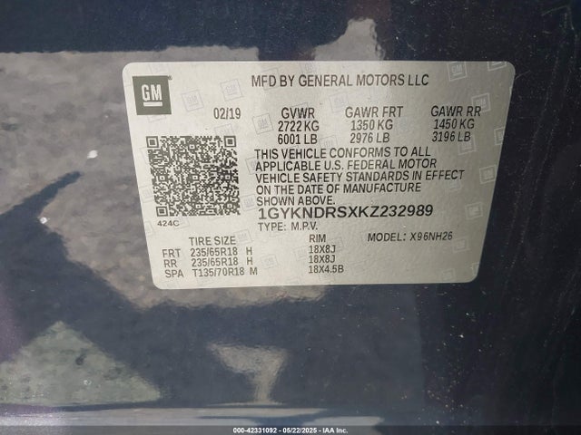2019 CADILLAC XT5 1GYKNDRSXKZ232989 Photo 8