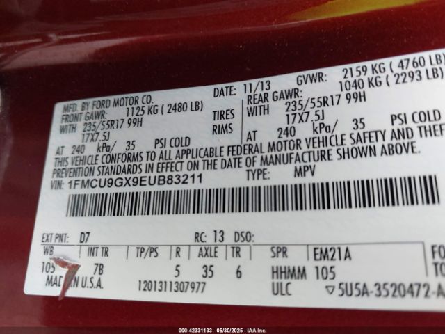 1FMCU9GX9EUB83211 Ford ESCAPE SE