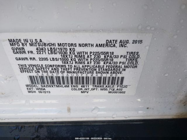 2015 MITSUBISHI OUTLANDER SPORT 4A4AP3AU6FE048108 Photo 8