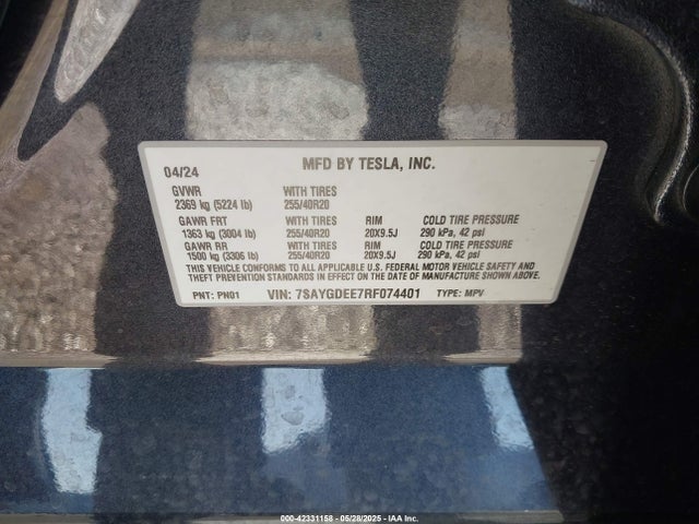 Tesla 2024 2024 7SAYGDEE7RF074401 Image 9