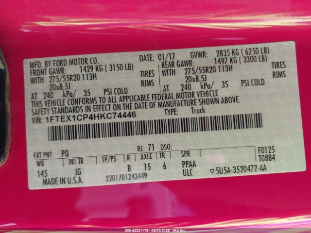 1FTEX1CP4HKC74446 Ford F-150 Xl