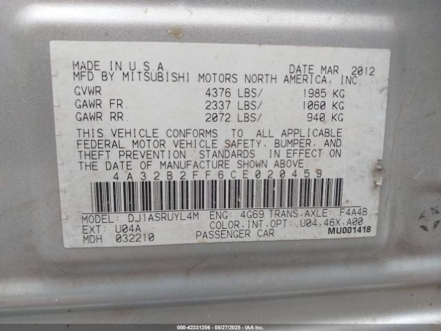 2012 MITSUBISHI GALANT 4A32B2FF6CE020459 Photo 8