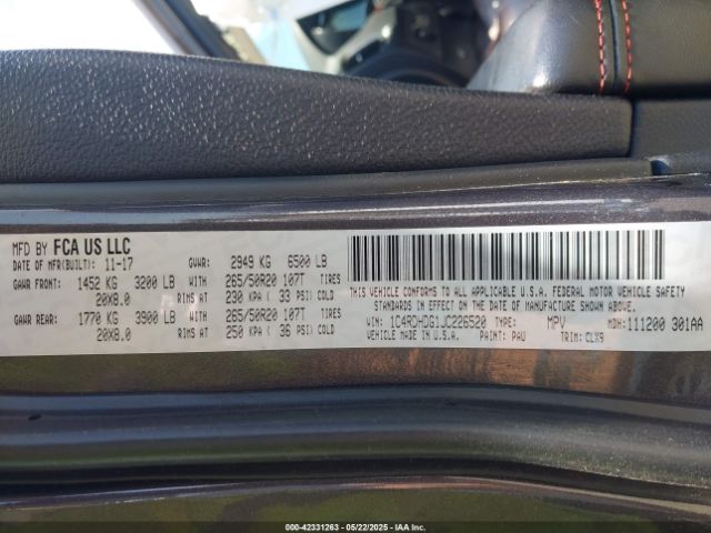 1C4RDHDG1JC226520 Dodge Durango Gt Rwd