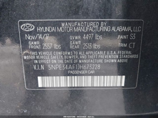 5NPE34AF1JH673228 Hyundai SONATA SEL