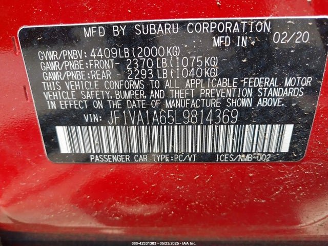 JF1VA1A65L9814369 Subaru dib
