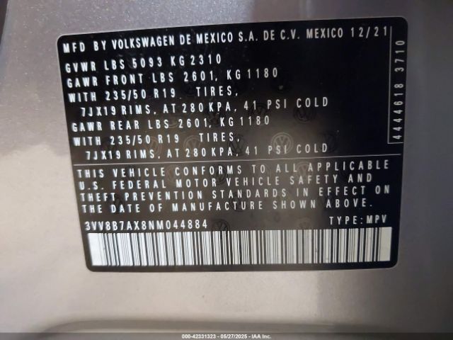 2022 VOLKSWAGEN TIGUAN 3VV8B7AX8NM044884 Photo 8