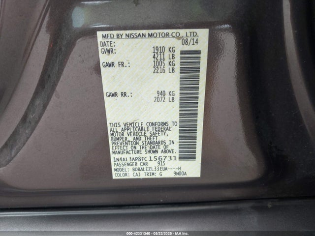 Nissan Altima 2.5 S 2015 1N4AL3AP8FC156731 Image 25