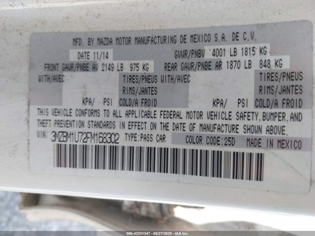 3MZBM1U72FM168302 Mazda Mazda3 I Sport