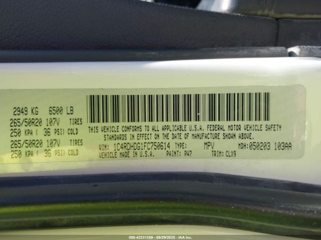 1C4RDHDG1FC750614 Dodge DURANGO LIMITED