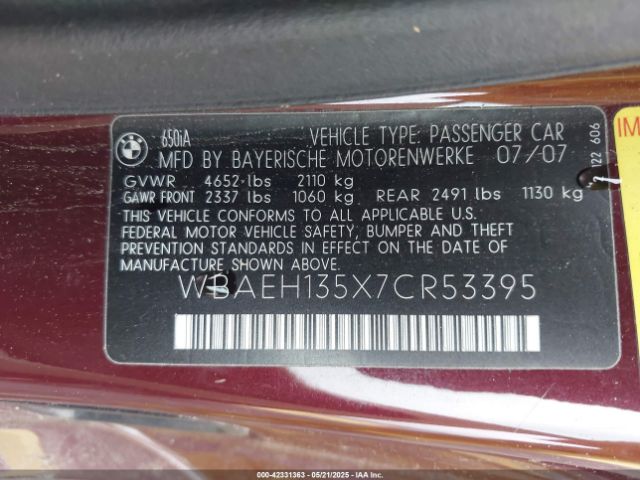 2007 BMW 650I WBAEH135X7CR53395 Photo 8