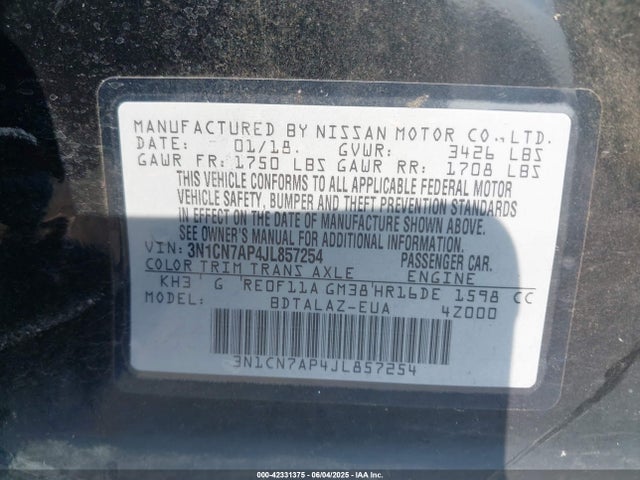 3N1CN7AP4JL857254 Nissan 2018