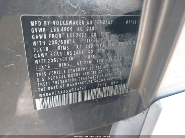 2016 VOLKSWAGEN TIGUAN WVGAV7AX4GW574940 Photo 8
