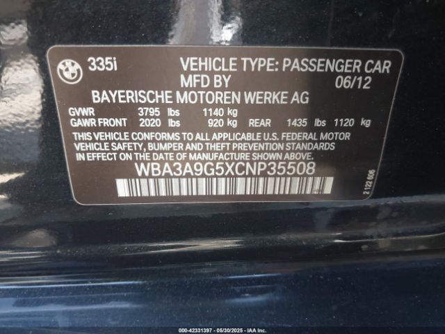 2012 BMW 335I WBA3A9G5XCNP35508 Photo 8