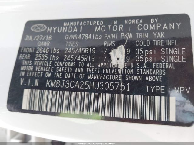 KM8J3CA25HU305751 Hyundai Tucson Sport