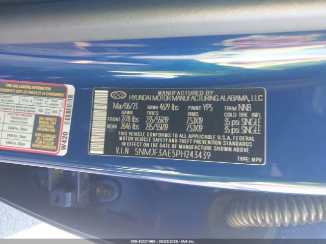 5NMJF3AE5PH243439 Hyundai TUCSON SEL